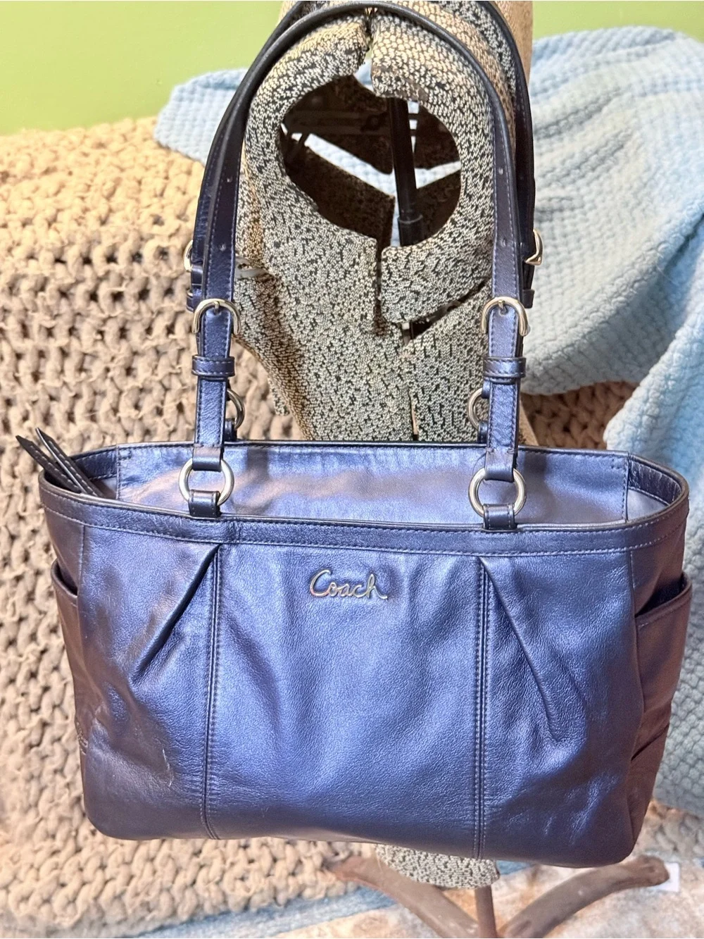 Coach Sapphire Blue Metal Tote.